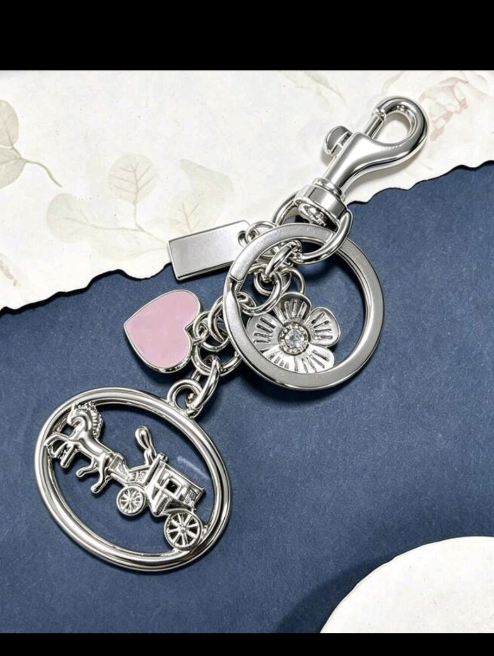 Horse & Carriage w/ Heart/ Flower Bag Charm/ Keychain NEW